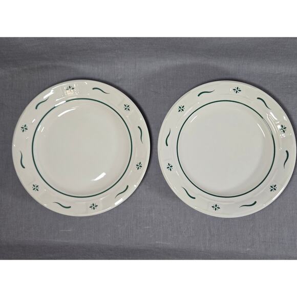 Set of 2 Longaberger 7 1/4" bread plates Woven Traditions with heritage green - Picture 1 of 2